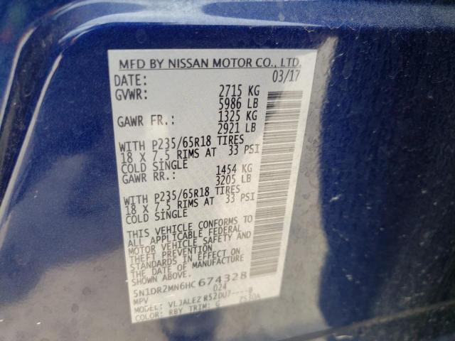Photo 10 from auction – 2017 NISSAN PATHFINDER with VIN 5N1DR2MN6HC674328
