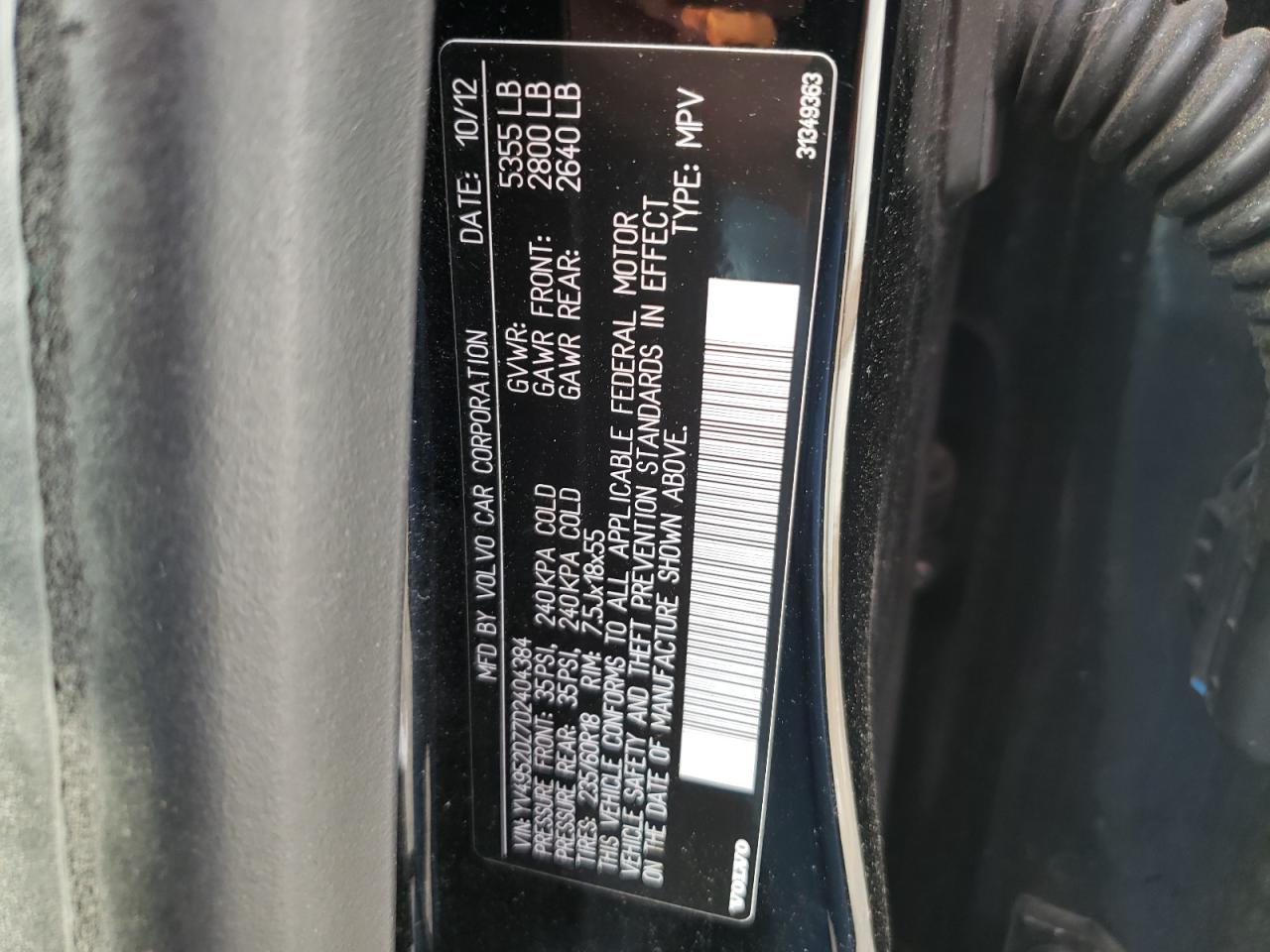 Photo 10 from auction – 2013 VOLVO XC60 3.2 with VIN YV4952DZ7D2404384