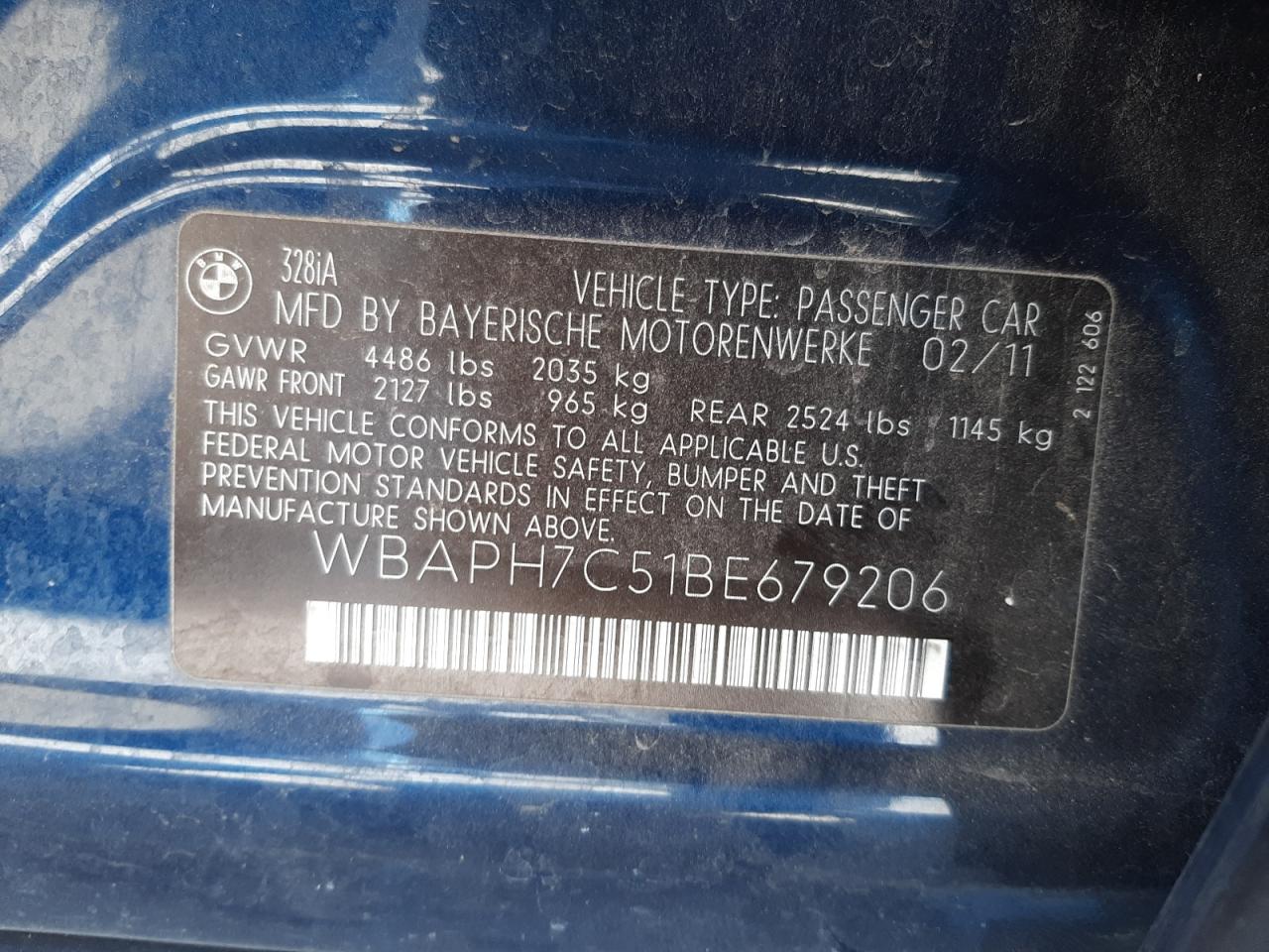 Photo 10 from auction – 2011 BMW 328 I with VIN WBAPH7C51BE679206