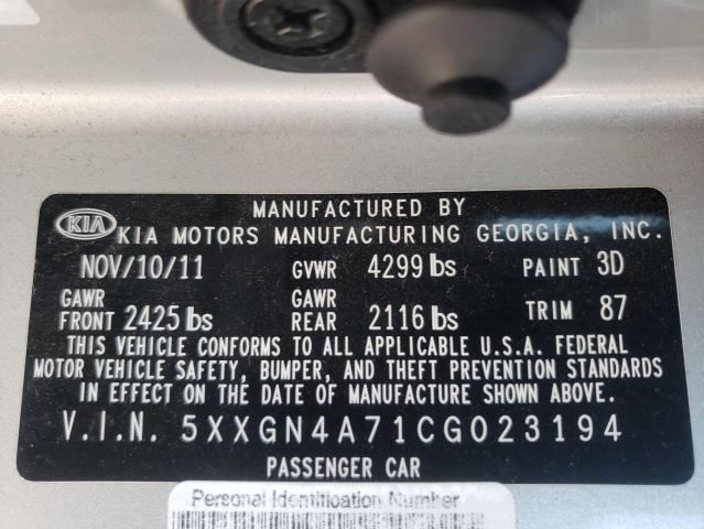 Photo 10 from auction – 2012 KIA OPTIMA with VIN 5XXGN4A71CG023194