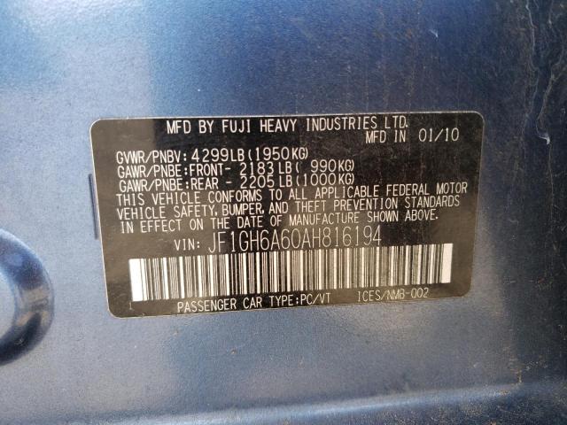 Photo 10 from auction – 2010 SUBARU IMPREZA 2. with VIN JF1GH6A60AH816194