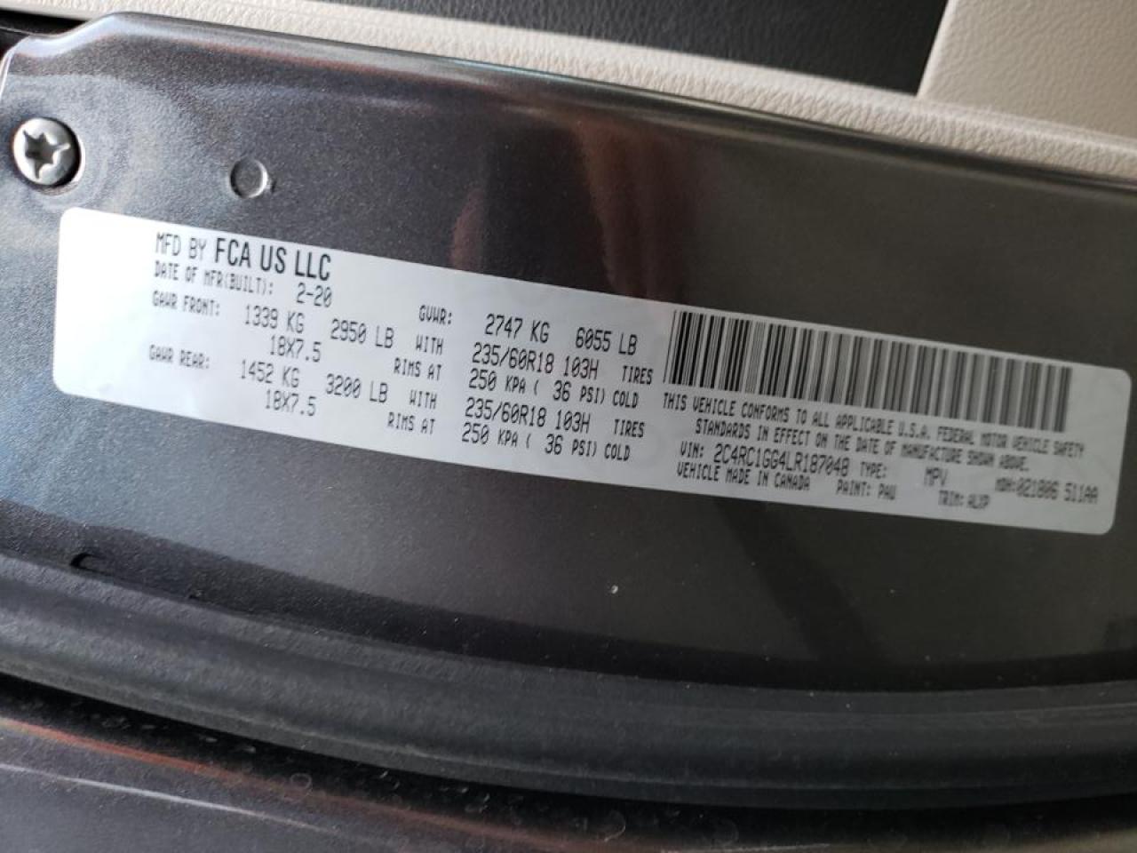 Photo 10 from auction – 2020 CHRYSLER PACIFICA L with VIN 2C4RC1GG4LR187048