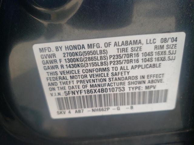Photo 10 from auction – 2004 HONDA PILOT EXL with VIN 5FNYF186X4B010753