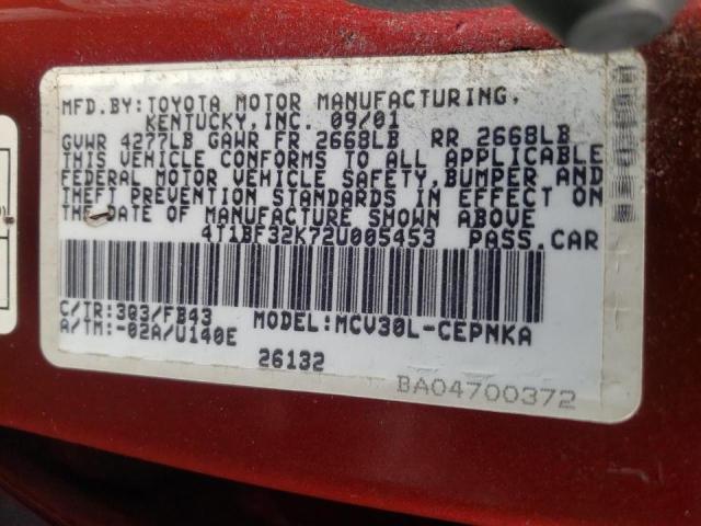 Photo 10 from auction – 2002 TOYOTA CAMRY LE with VIN 4T1BF32K72U005453