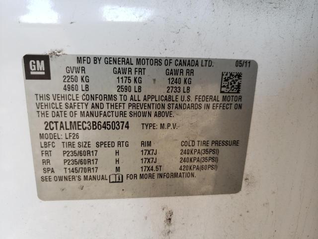 Photo 10 from auction – 2011 GMC TERRAIN SL with VIN 2CTALMEC3B6450374