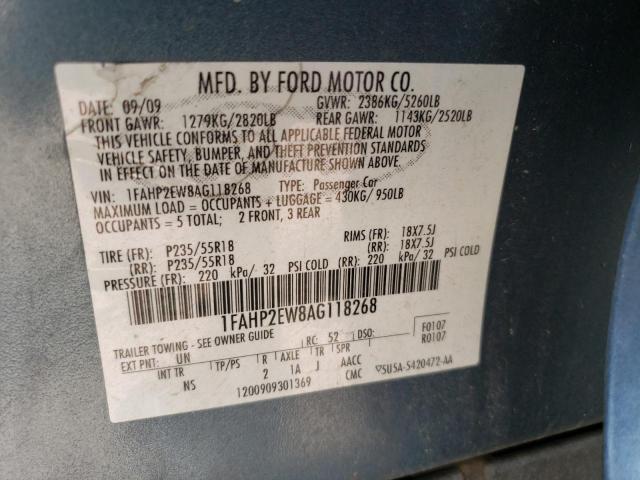 Photo 10 from auction – 2010 FORD TAURUS SEL with VIN 1FAHP2EW8AG118268