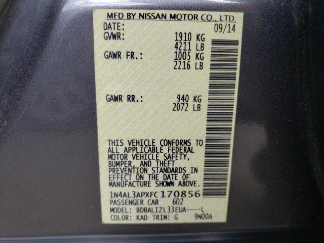 Photo 10 from auction – 2015 NISSAN ALTIMA 2.5 with VIN 1N4AL3APXFC170856