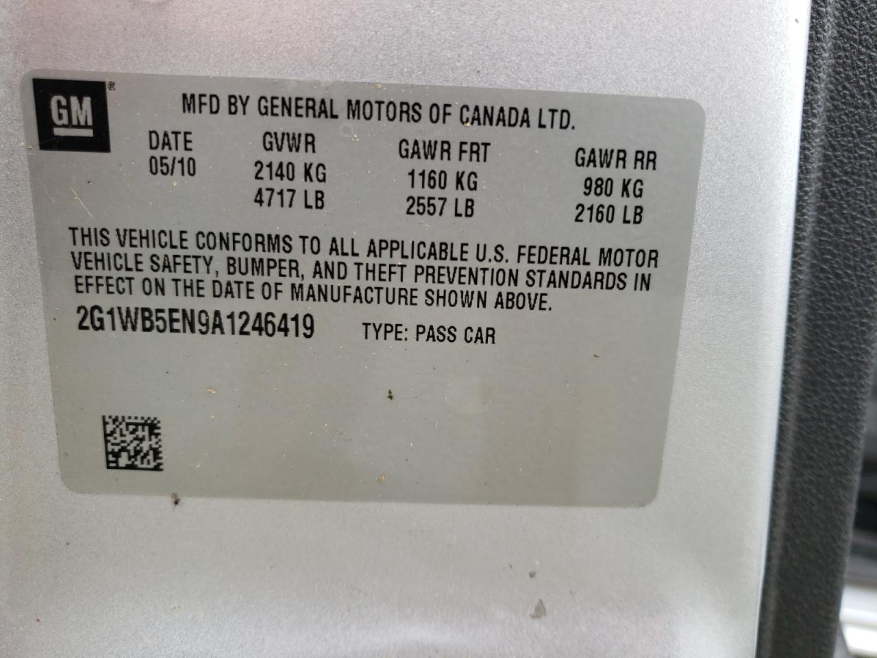 Photo 11 from auction – 2010 CHEVROLET IMPALA LT with VIN 2G1WB5EN9A1246419