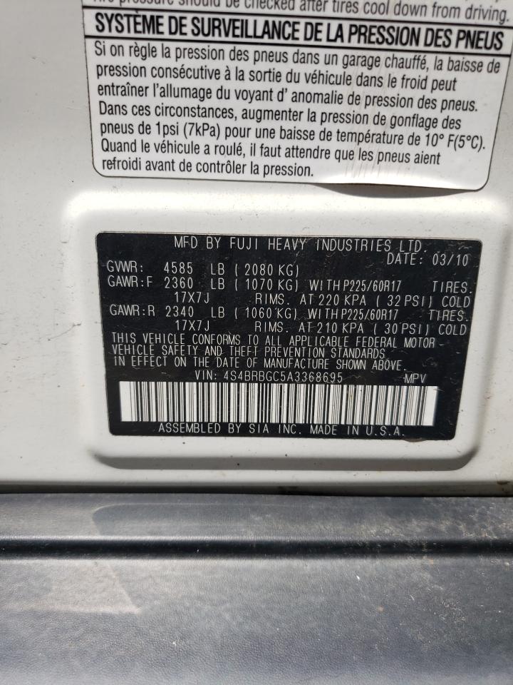 Photo 10 from auction – 2010 SUBARU OUTBACK 2. with VIN 4S4BRBGC5A3368695