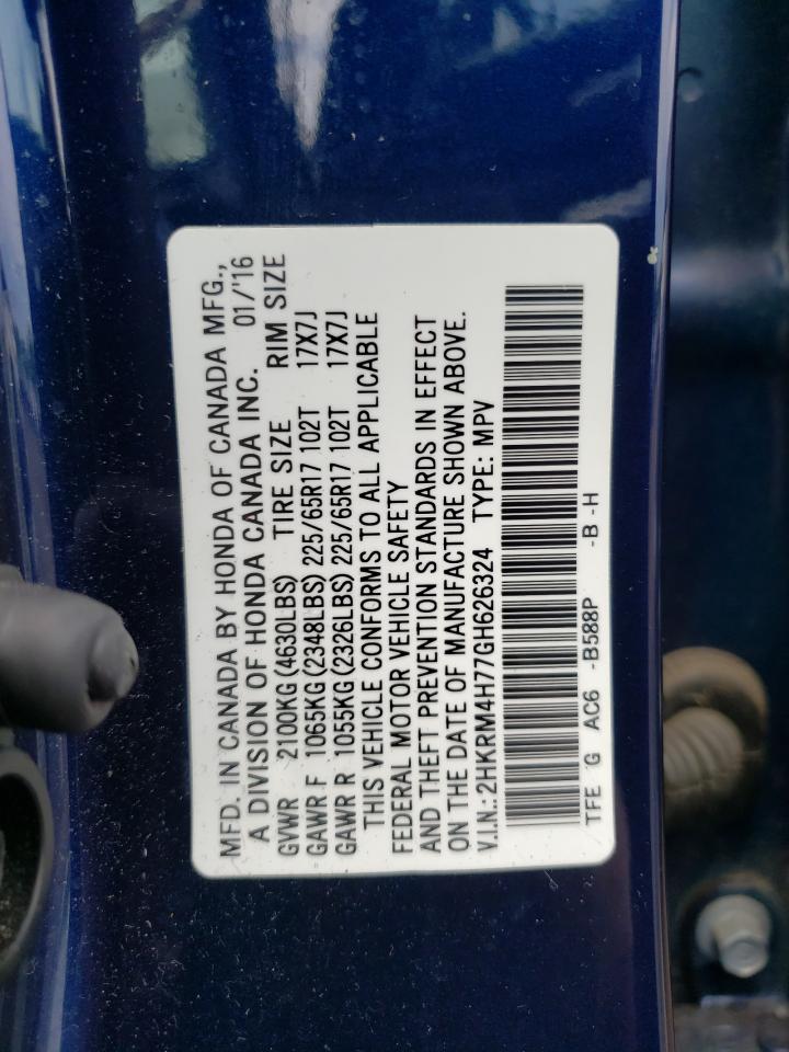Photo 10 from auction – 2016 HONDA CR-V EXL with VIN 2HKRM4H77GH626324