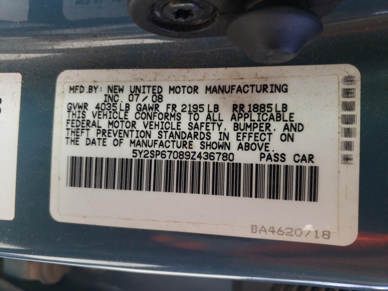Photo 10 from auction – 2009 PONTIAC VIBE with VIN 5Y2SP67089Z436780