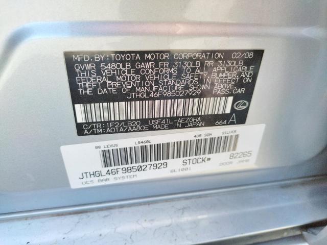 LEXUS LS 460L 2008 with VIN JTHGL46F985027929 - Photo from auction