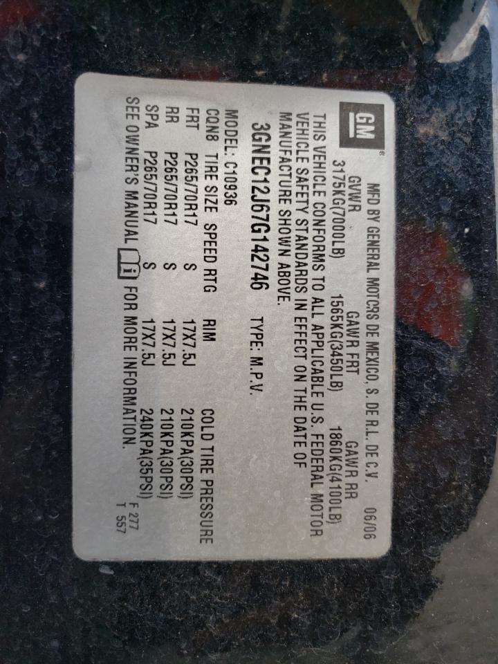 Photo 10 from auction – 2007 CHEVROLET AVALANCHE with VIN 3GNEC12J67G142746