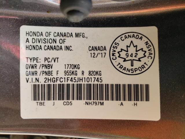 Photo 10 from auction – 2018 HONDA CIVIC EX with VIN 2HGFC1F45JH101745