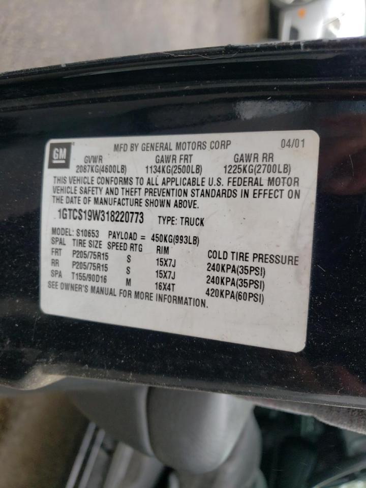 Photo 10 from auction – 2001 GMC SONOMA with VIN 1GTCS19W318220773