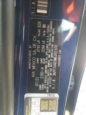 Photo 10 from auction – 2021 KIA FORTE FE with VIN 3KPF24AD3ME392109
