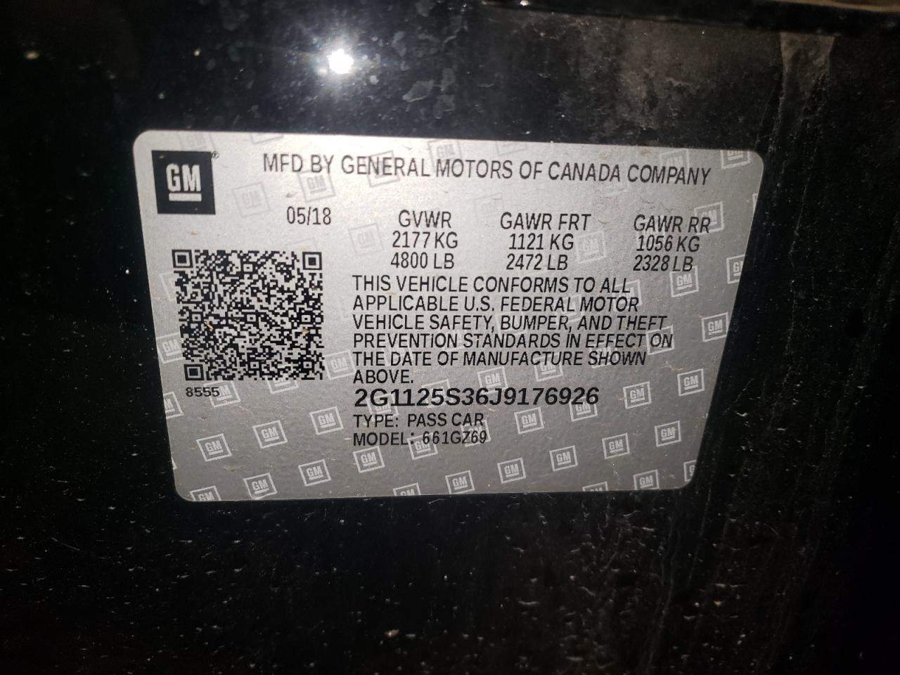 Photo 10 from auction – 2018 CHEVROLET IMPALA PRE with VIN 2G1125S36J9176926