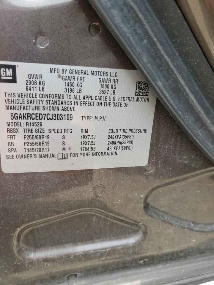 Photo 10 from auction – 2012 BUICK ENCLAVE with VIN 5GAKRCED7CJ303109