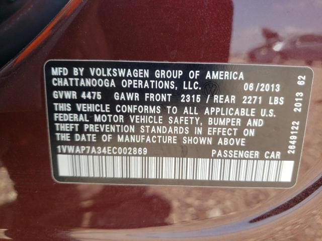 Photo 8 from auction – 2014 VOLKSWAGEN PASSAT S with VIN 1VWAP7A34EC002869