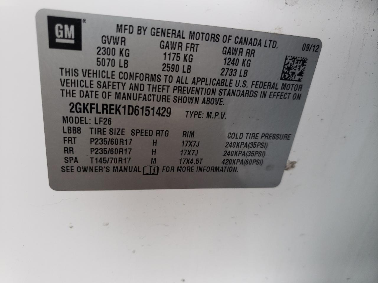 Фото 10 с аукциона – 2013 GMC TERRAIN SL с VIN 2GKFLREK1D6151429