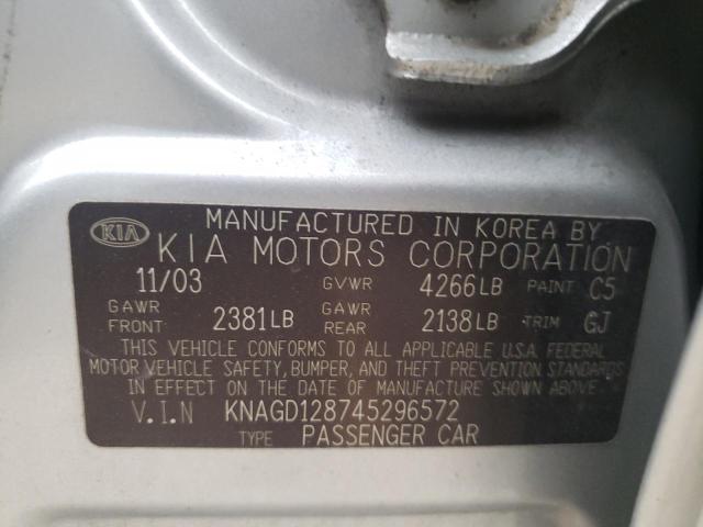 Photo 10 from auction – 2004 KIA OPTIMA with VIN KNAGD128745296572