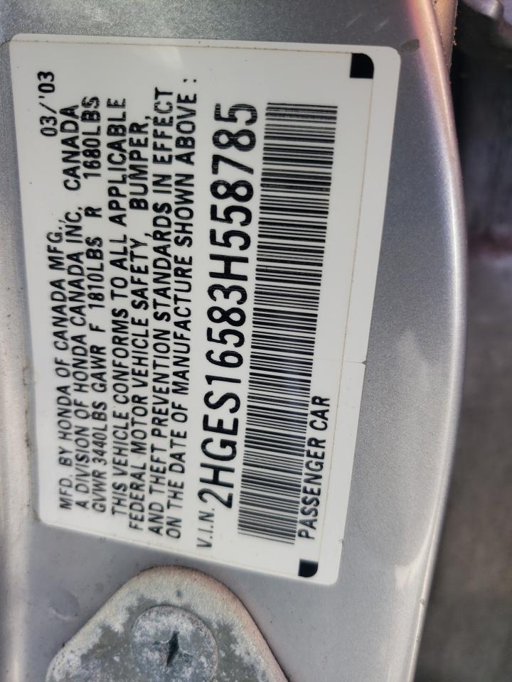 Photo 10 from auction – 2003 HONDA CIVIC LX with VIN 2HGES16583H558785