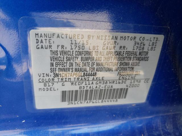 Photo 10 from auction – 2016 NISSAN VERSA S with VIN 3N1CN7AP6GL844448
