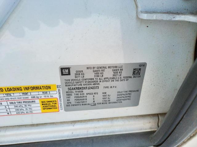 Photo 10 from auction – 2015 BUICK ENCLAVE with VIN 5GAKRBKDXFJ242373