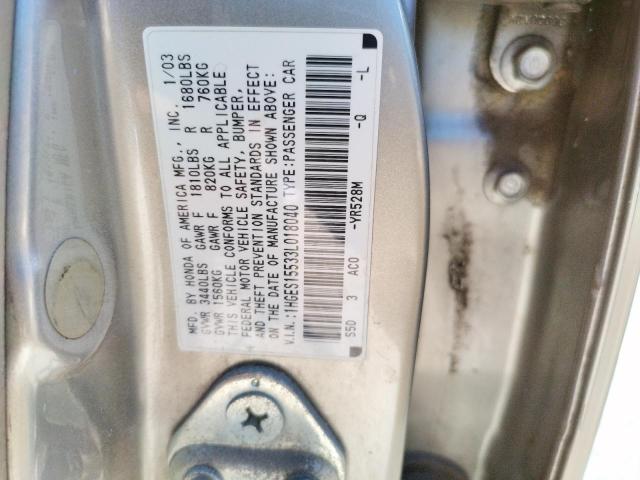 HONDA CIVIC LX 2003 with VIN 1HGES15533L018040 - Photo from auction