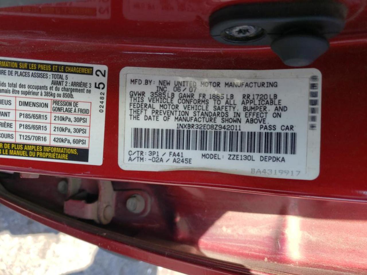 صورة رقم 10 من المزاد - 2008 TOYOTA COROLLA مع VIN 1NXBR32E08Z942011