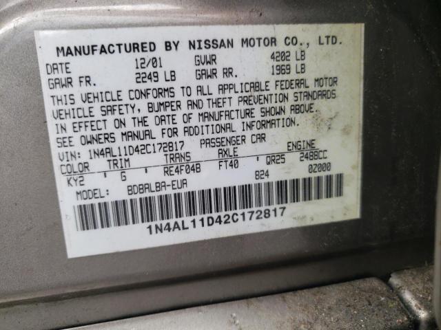 Photo 10 from auction – 2002 NISSAN ALTIMA BAS with VIN 1N4AL11D42C172817