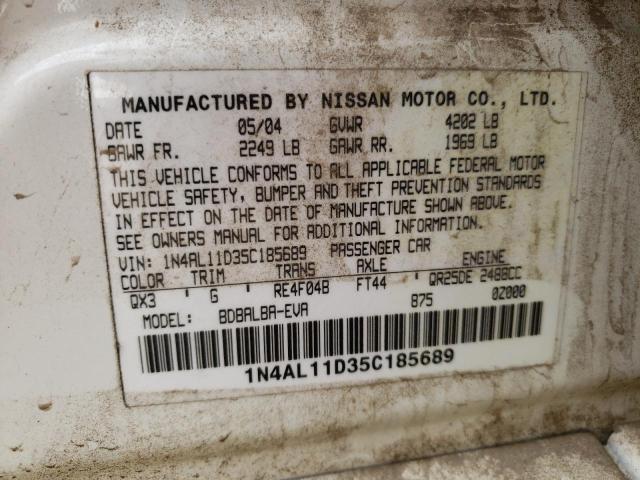 Photo 10 from auction – 2005 NISSAN ALTIMA S with VIN 1N4AL11D35C185689