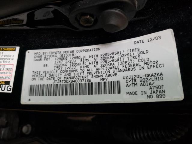 Photo 10 from auction – 2004 LEXUS GX 470 with VIN JTJBT20X940037186