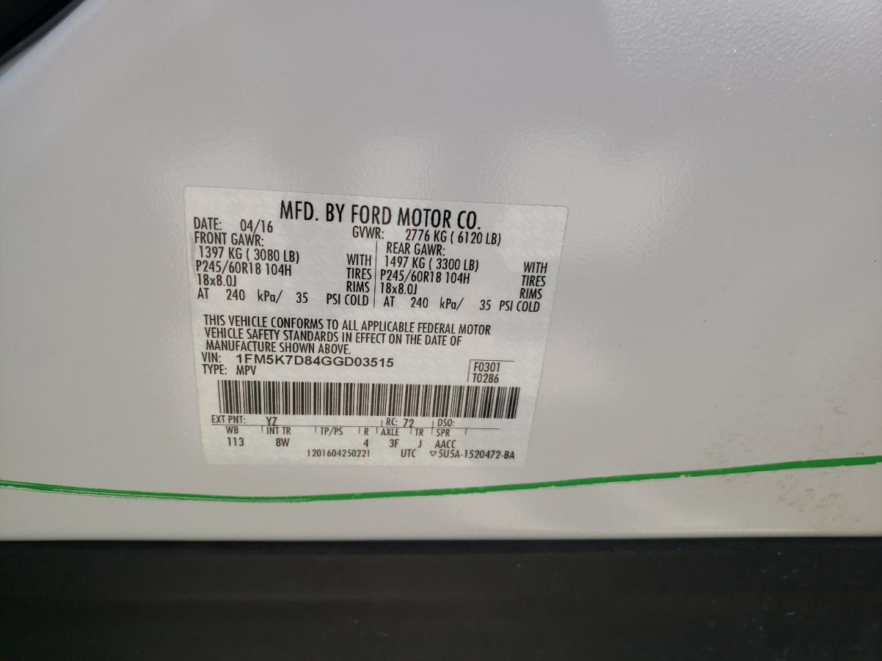 Photo 10 from auction – 2016 FORD EXPLORER X with VIN 1FM5K7D84GGD03515