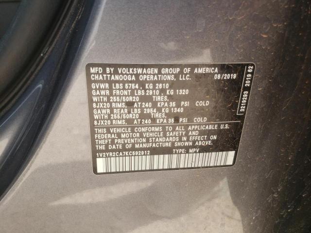 Photo 10 from auction – 2019 VOLKSWAGEN ATLAS SE with VIN 1V2YR2CA7KC592912