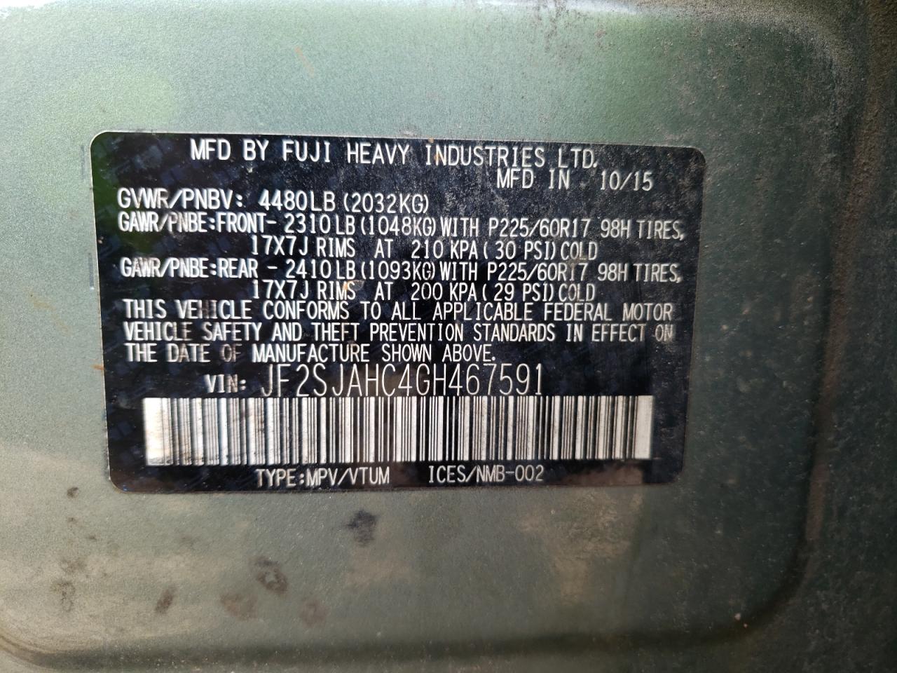 Photo 10 from auction – 2016 SUBARU FORESTER 2 with VIN JF2SJAHC4GH467591