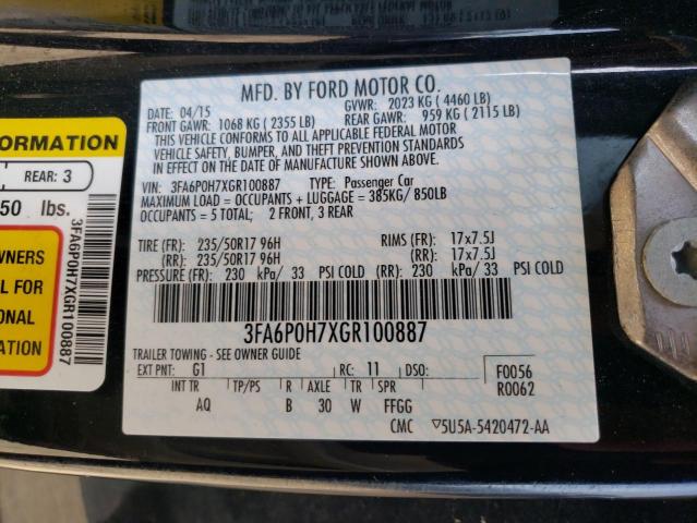 Photo 10 from auction – 2016 FORD FUSION SE with VIN 3FA6P0H7XGR100887