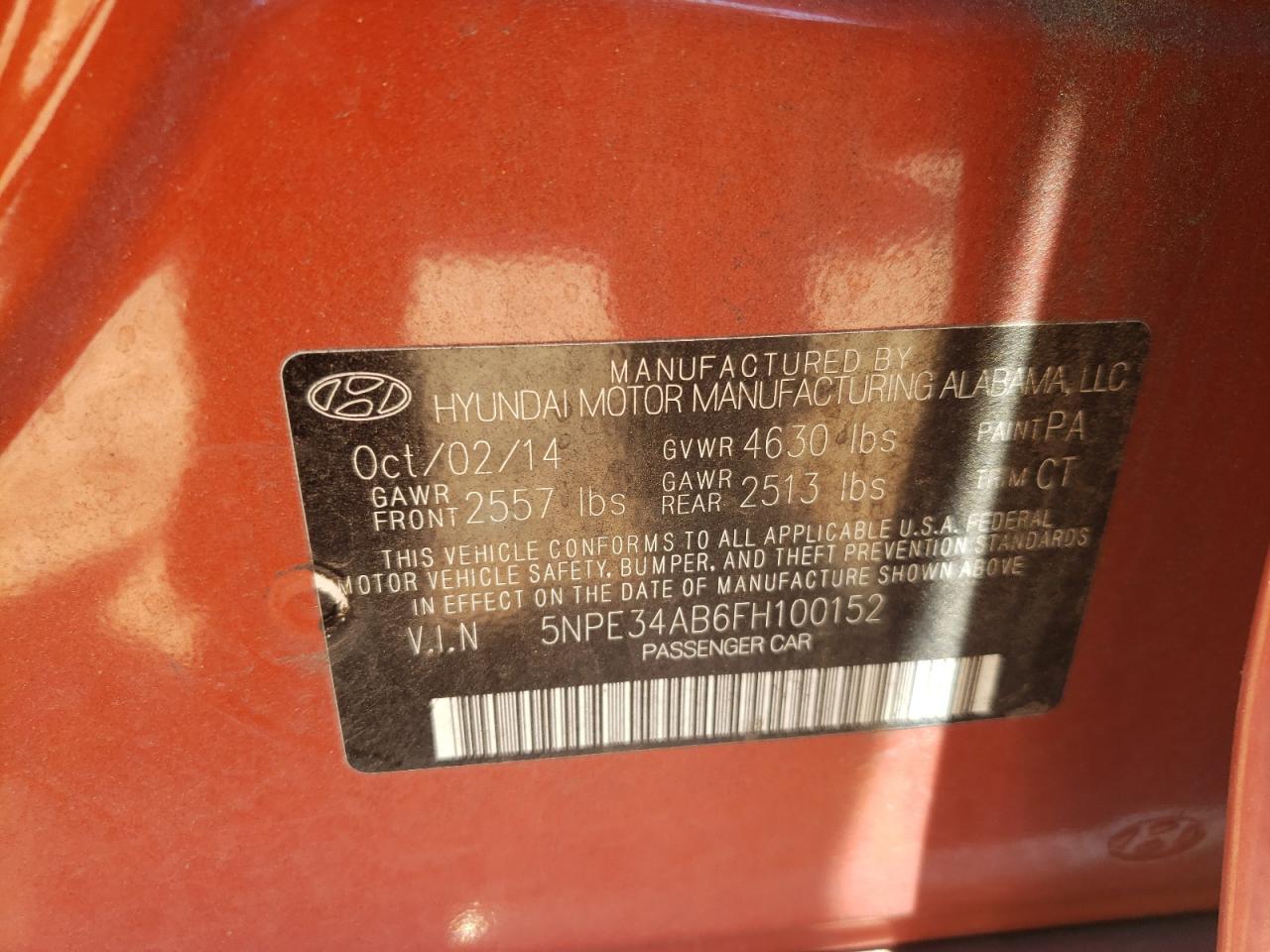 Photo 10 from auction – 2015 HYUNDAI SONATA SPO with VIN 5NPE34AB6FH100152