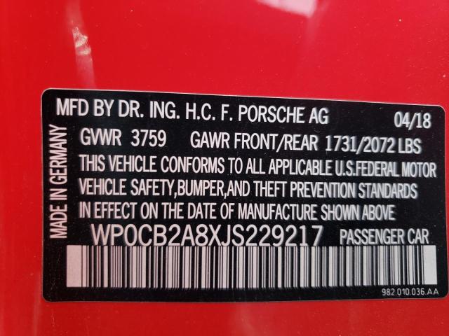 Photo 10 from auction – 2018 PORSCHE BOXSTER S with VIN WP0CB2A8XJS229217