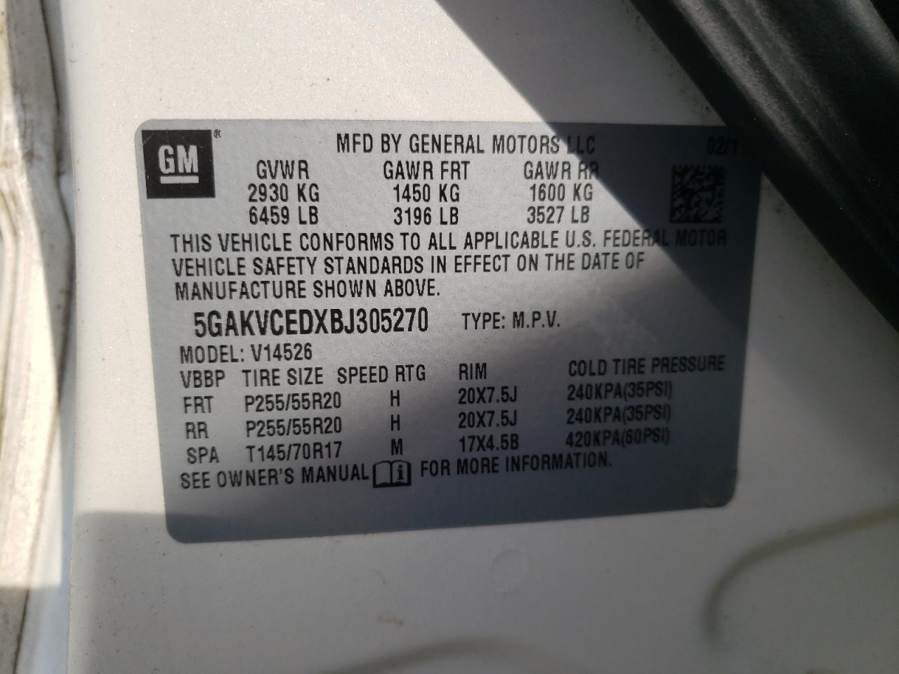 Photo 11 from auction – 2011 BUICK ENCLAVE CX with VIN 5GAKVCEDXBJ305270