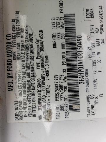 FORD FUSION SEL 2012 with VIN 3FAHP0JA1CR150490 - Photo from auction