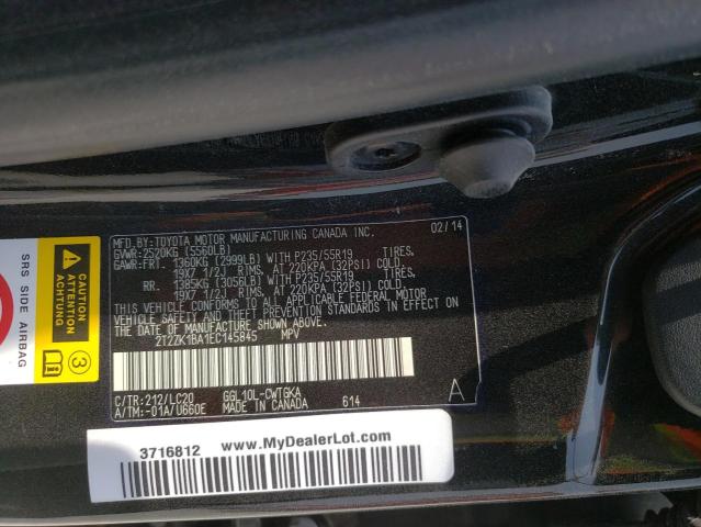 Photo 10 from auction – 2014 LEXUS RX 350 with VIN 2T2ZK1BA1EC145845