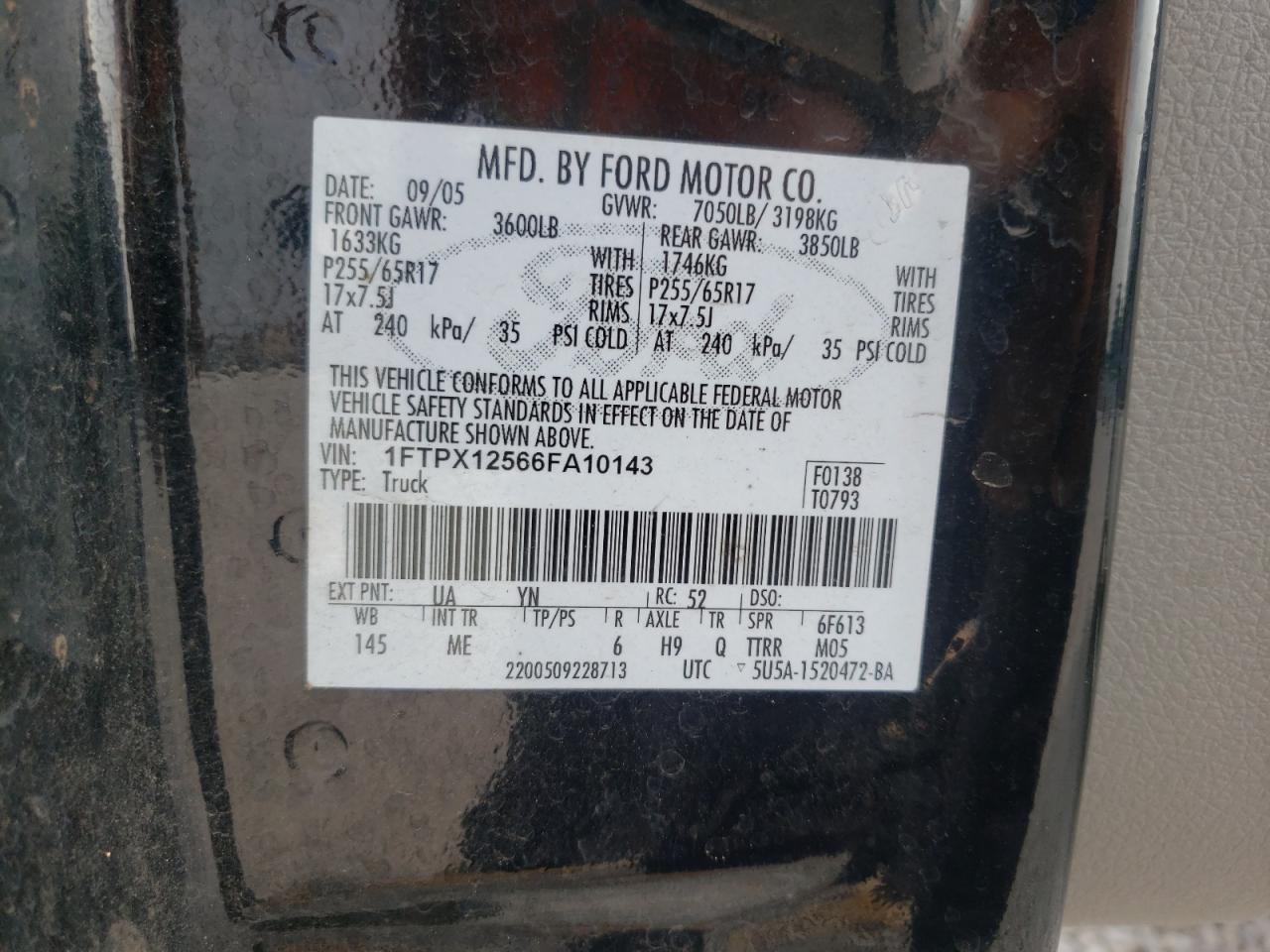 Photo 20 from auction – 2006 FORD F150 with VIN 1FTPX12566FA10143