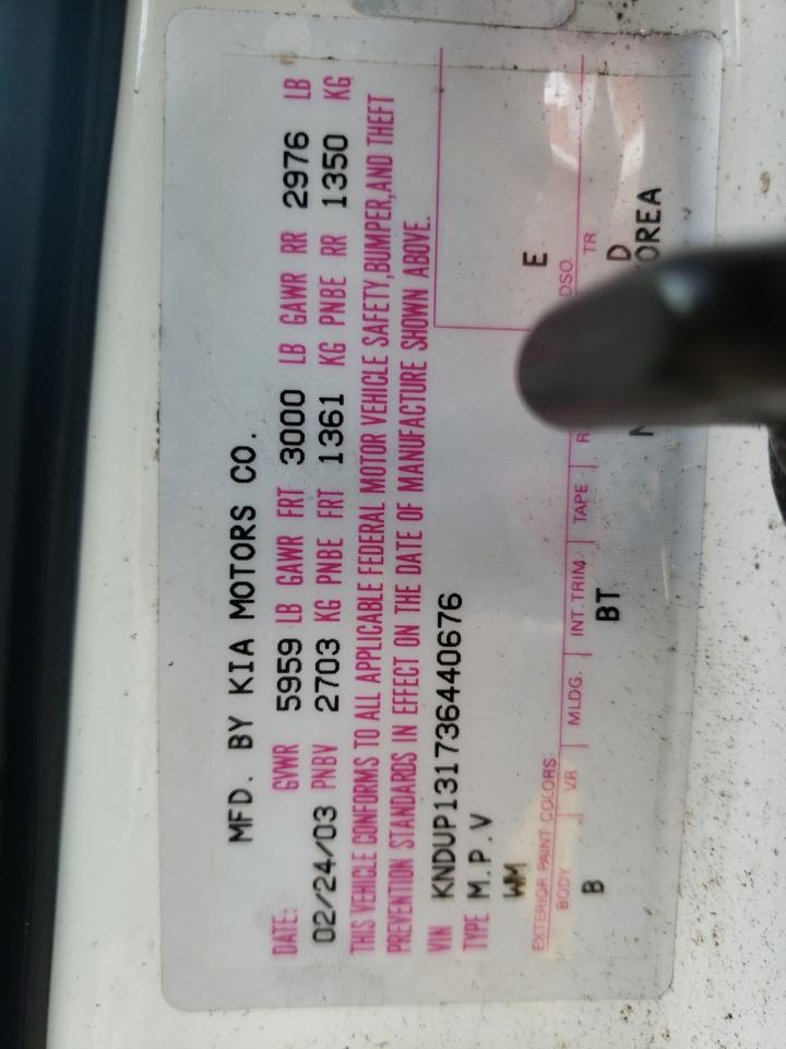 Photo 10 from auction – 2003 KIA SEDONA EX with VIN KNDUP131736440676