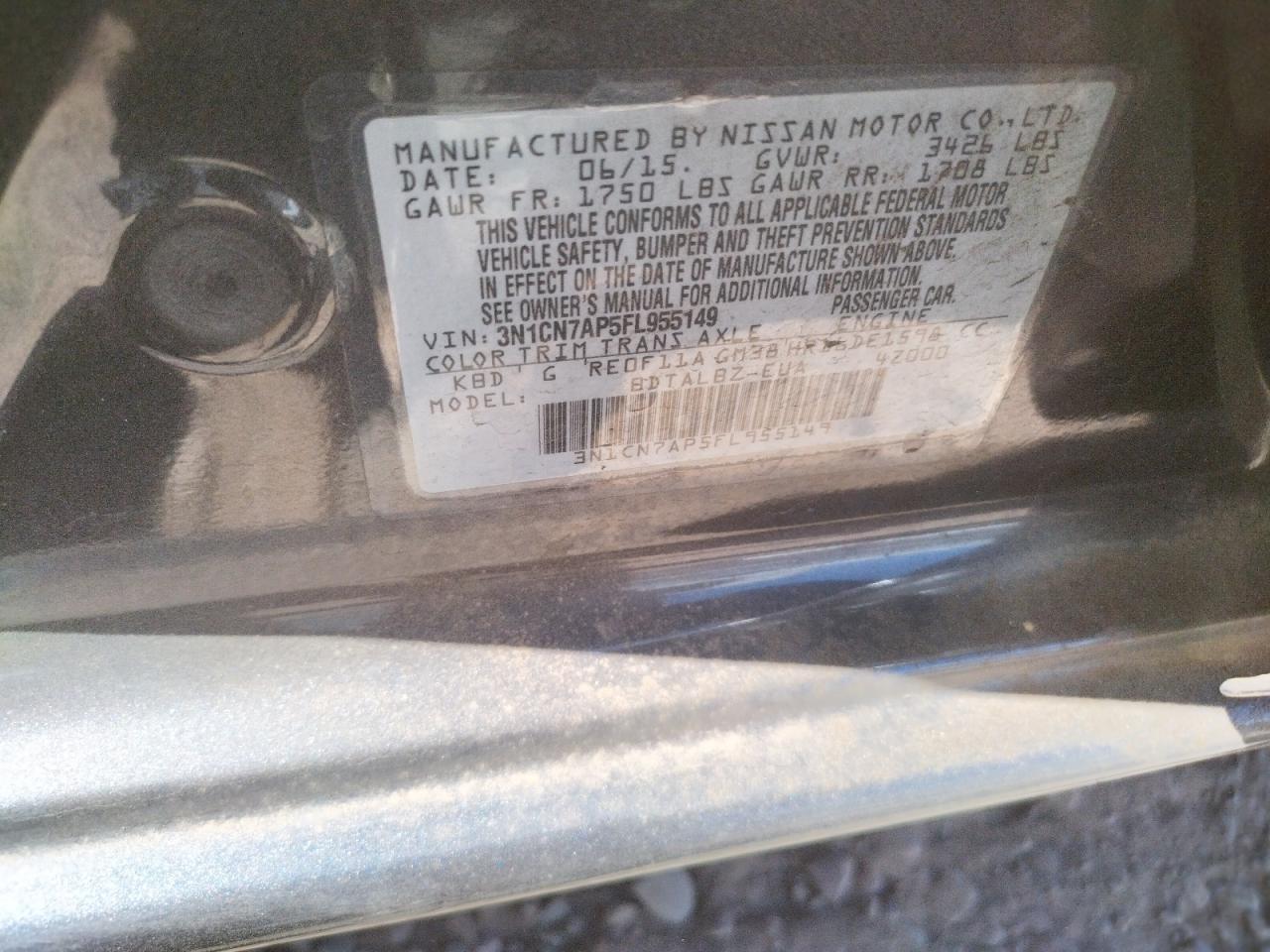 Photo 10 from auction – 2015 NISSAN VERSA S with VIN 3N1CN7AP5FL955149