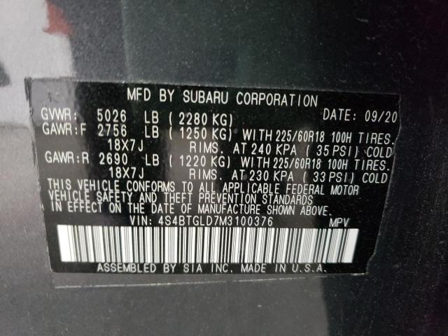 Photo 10 from auction – 2021 SUBARU OUTBACK ON with VIN 4S4BTGLD7M3100376