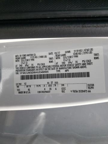 Photo 10 from auction – 2017 FORD ESCAPE SE with VIN 1FMCU9GD6HUD49565