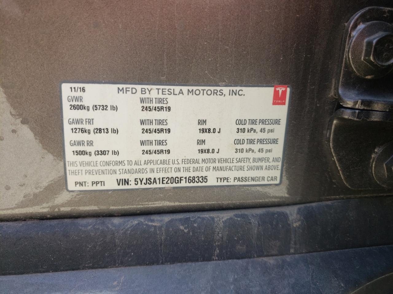 Photo 10 from auction – 2016 TESLA MODEL S with VIN 5YJSA1E20GF168335