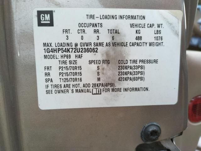 Photo 10 from auction – 2002 BUICK LESABRE CU with VIN 1G4HP54K72U236062