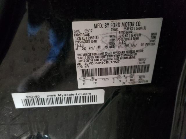 LINCOLN MKX 2012 with VIN 2LMDJ8JK6CBL17927 - Photo from auction
